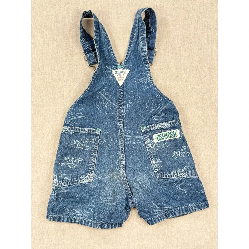 Vintage OshKosh Bgosh Nautical Sailboat Denim Shortalls Blue Kids 4T Vestbak